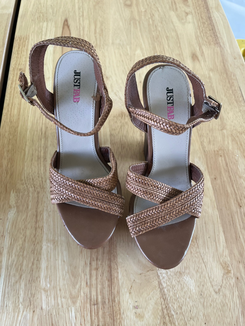 JustFab Brown Braided Ankle-Strap Sandals